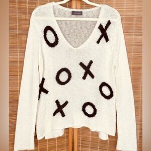 Wooden Ships V-Neck Fuzzy Sweater Boho Coastal Slouchy Acrylic Wool Mohair Blend